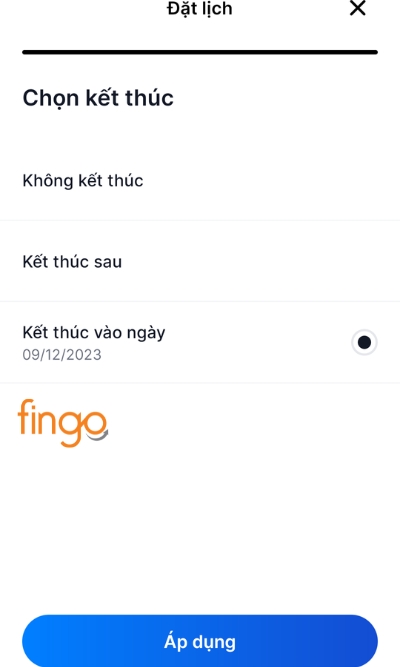 Chọn thời gian kết thúc