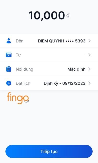 Sau khi chọn xong thông tin chuyển tiền, màn hình sẽ hiển thị thông tin chuyển tiền