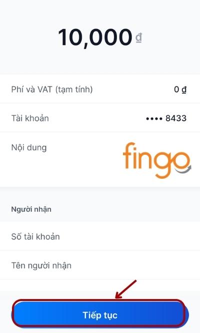 Tại màn hình Xác nhận, khách hàng kiểm tra thông tin và chọn Tiếp tục