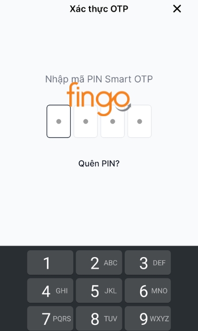 Nhập mã PIN Smart OTP để xác thực giao dịch