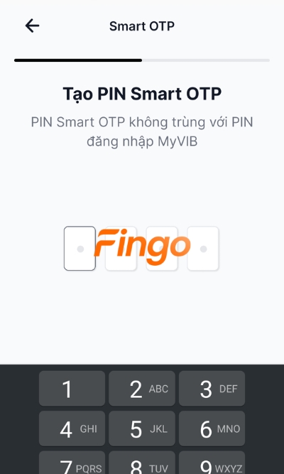 Tạo mã PIN mới cho MyVIB Smart OTP, yêu cầu mã PIN này không được trùng với mã PIN đăng nhập MyVIB.