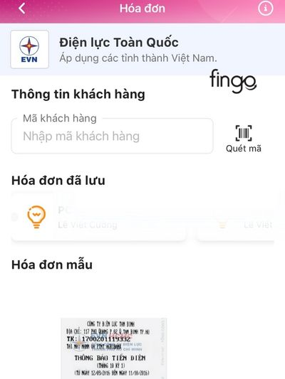 Nhập mã khách hàng để thanh toán tiền điện
