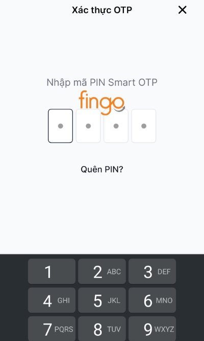 Nhập mã PIN Smart OTP để tiếp tục