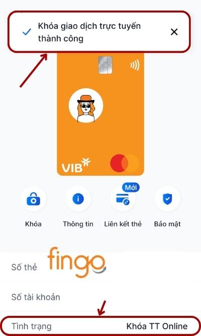 Sau khi xác nhận thành công, màn hình sẽ hiển thị thông báo khóa chức năng thanh toán online thành công.