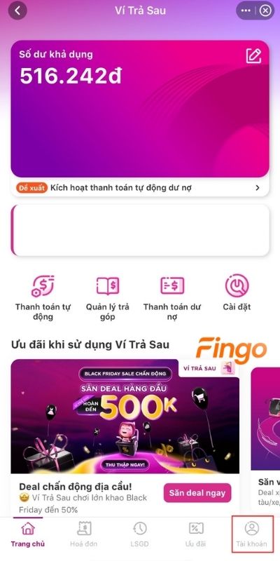 Chọn Tài khoản
