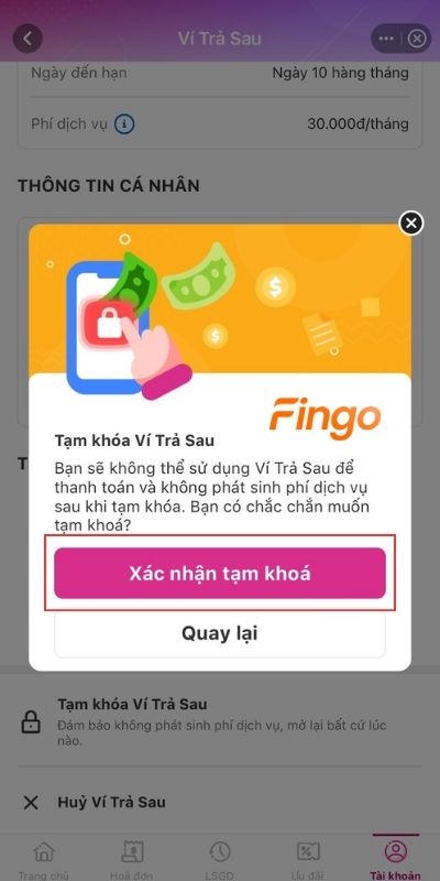 Xác nhận tạm khóa