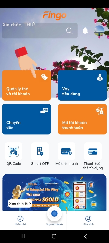 Chọn "Quản lý thẻ và tài khoản".
