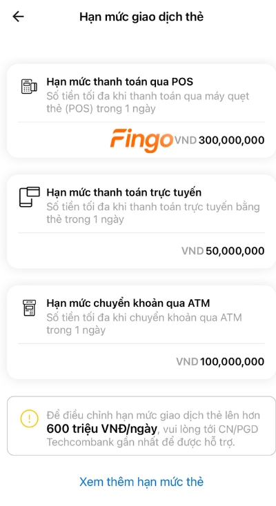 Hạn mức thẻ mà bạn muốn tra cứu
