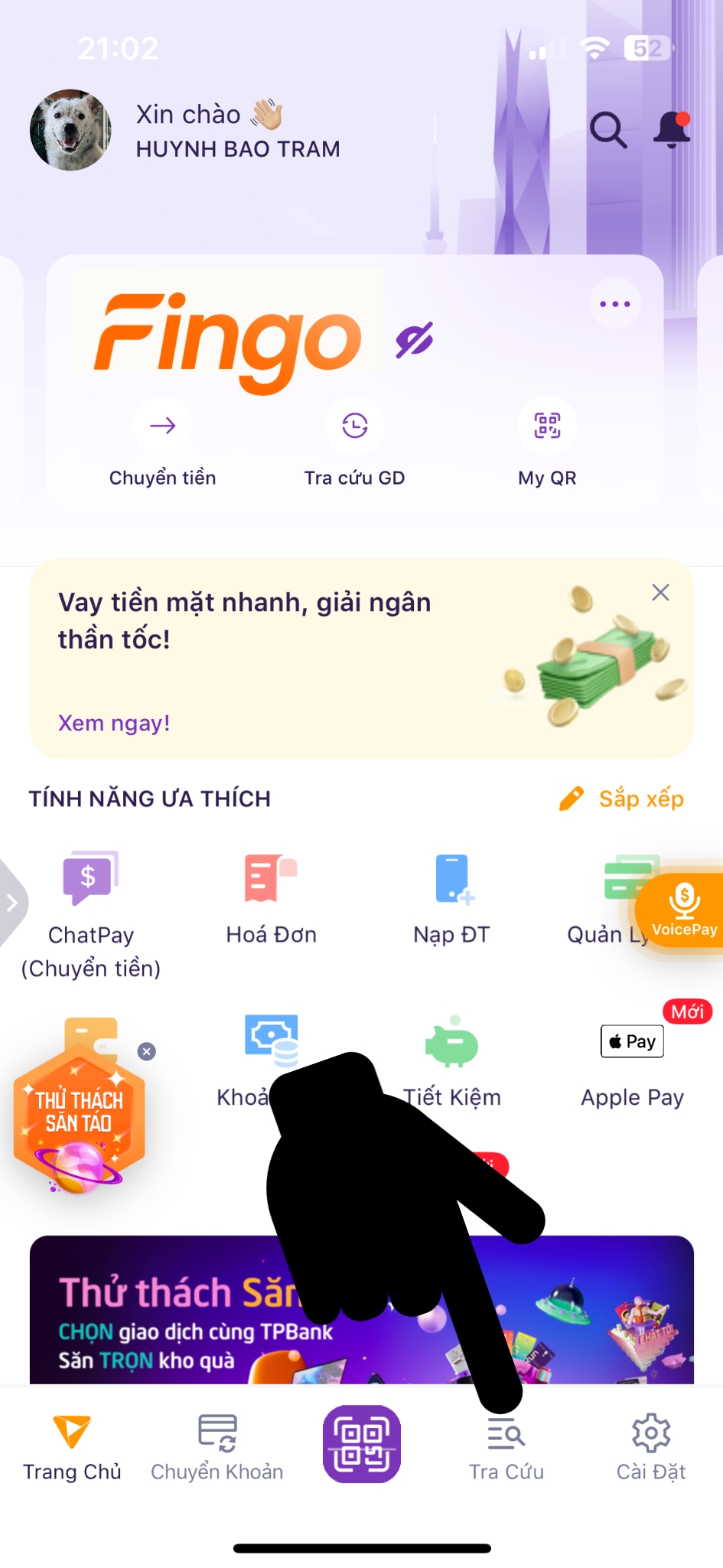 Cách kiểm tra hạn mức thẻ tín dụng TPBank EVO bước 1