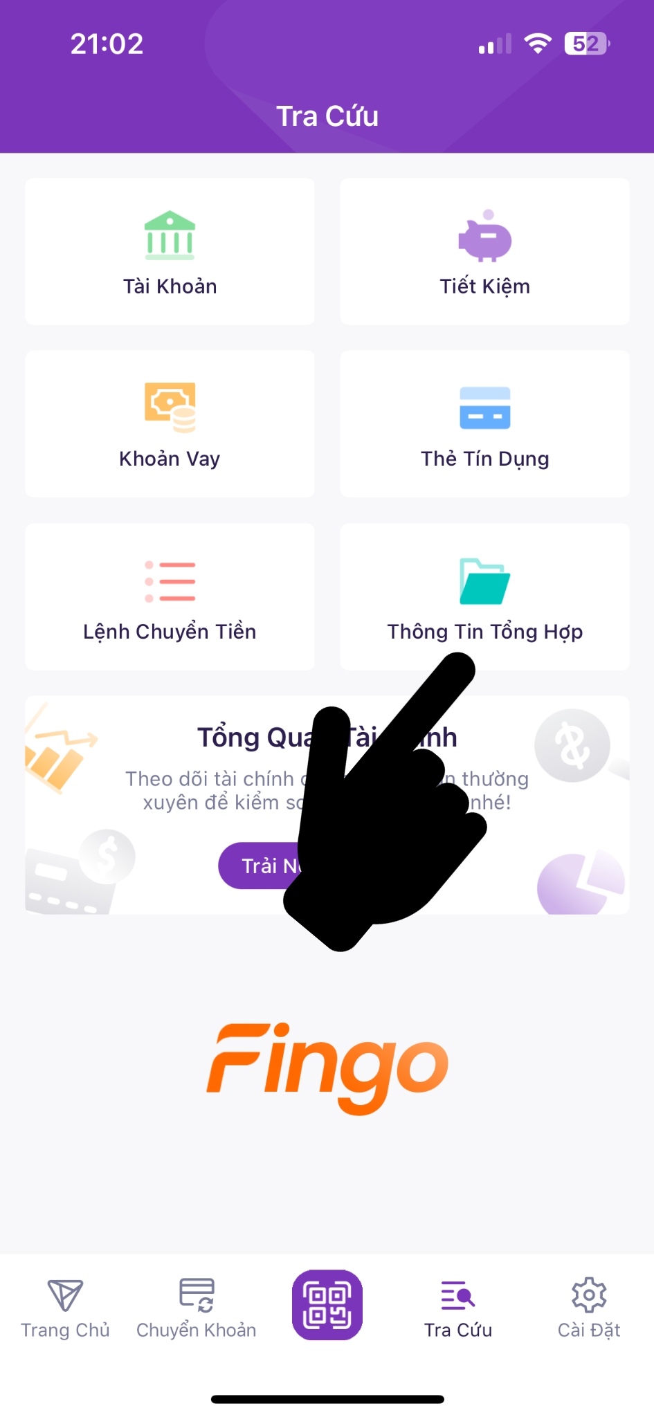 Cách kiểm tra hạn mức thẻ tín dụng TPBank EVO bước 2