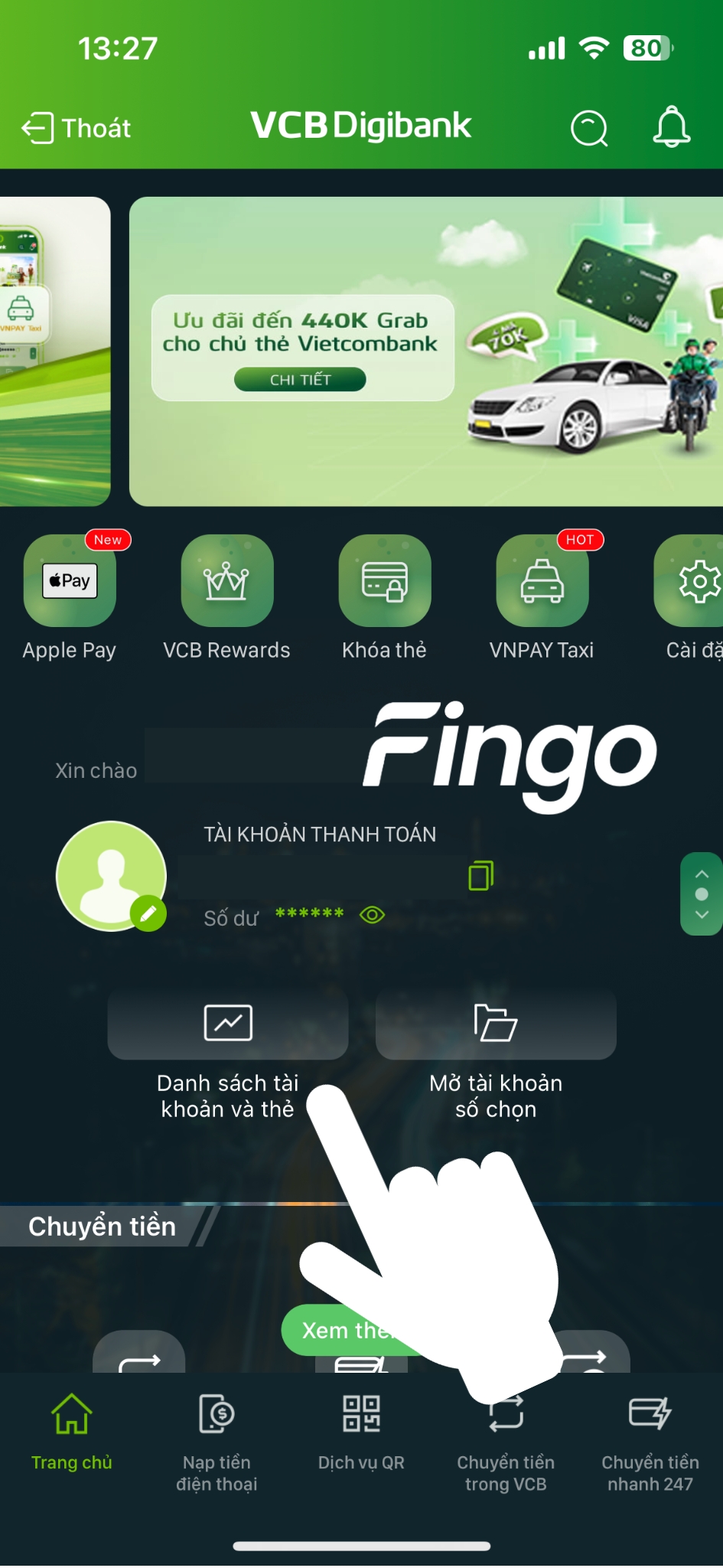 Kiểm tra hạn mức thẻ tín dụng Vietcombank bước 1