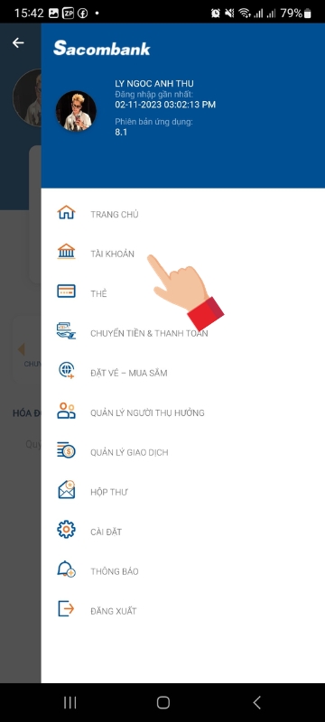 Chọn "Tài khoản".