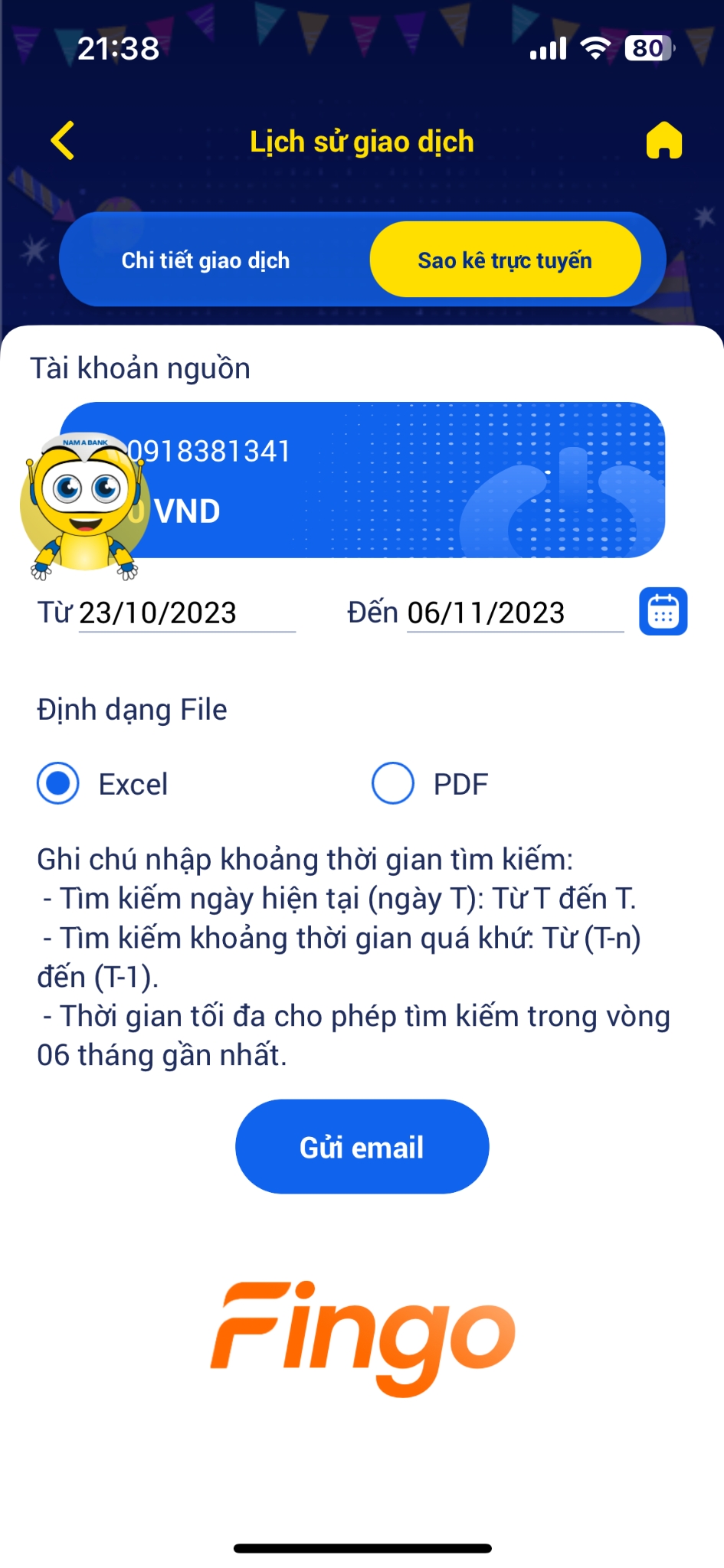 Kiểm tra lịch sử giao dịch Nam A Bank bước 3