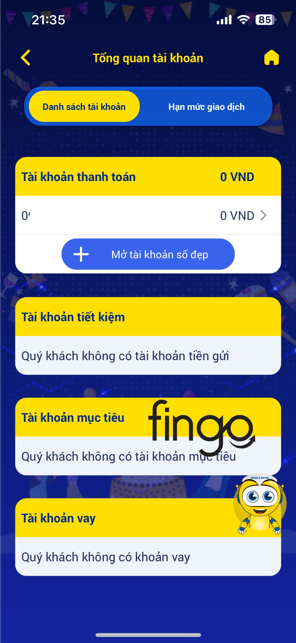 Kiểm tra số dư tối thiểu Nam A Bank qua Open Banking