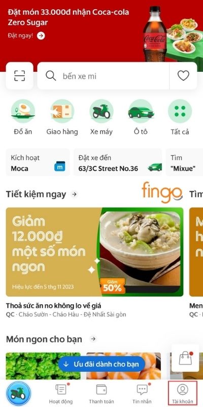 Chọn Tài khoản