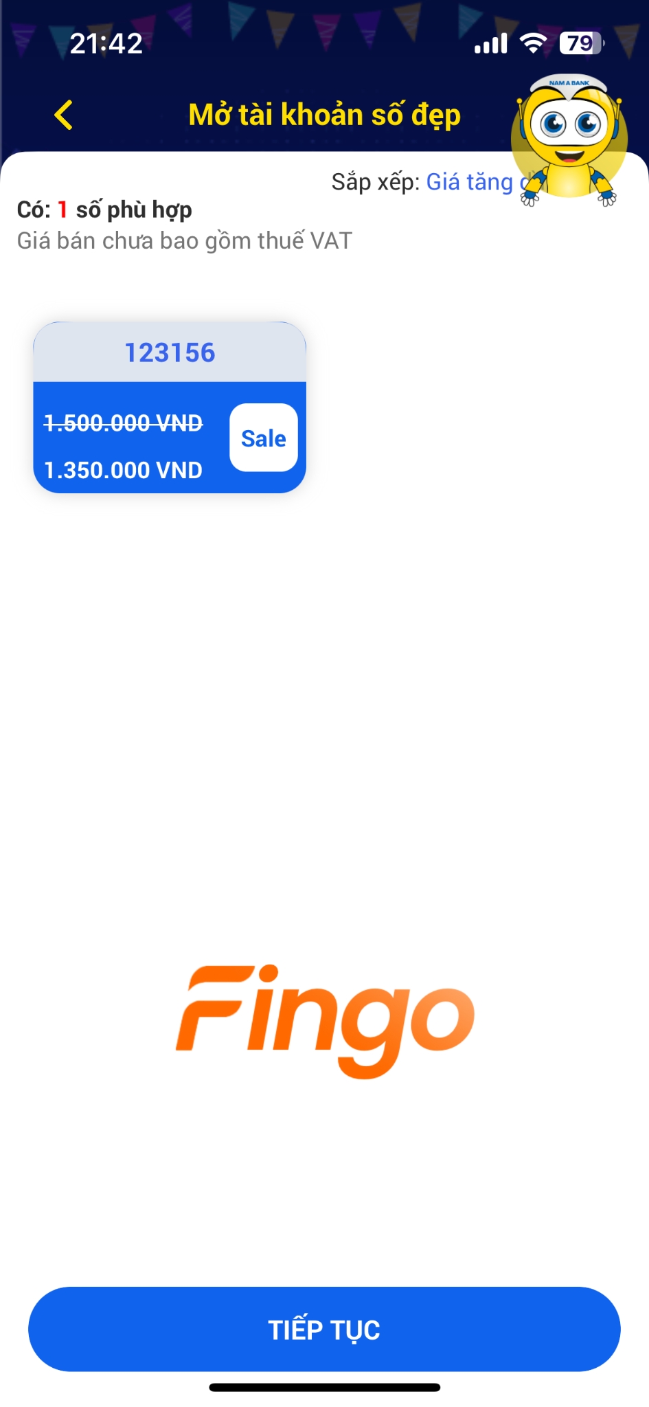 Cách mở tài khoản số đẹp Nam A Bank bước 3