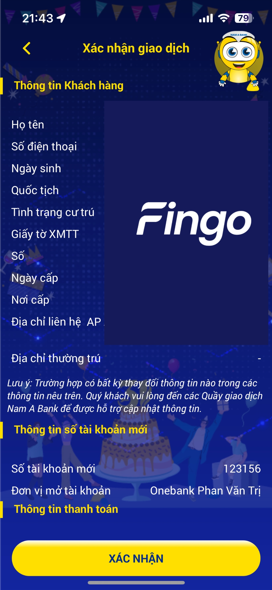 Cách mở tài khoản số đẹp Nam A Bank bước 4