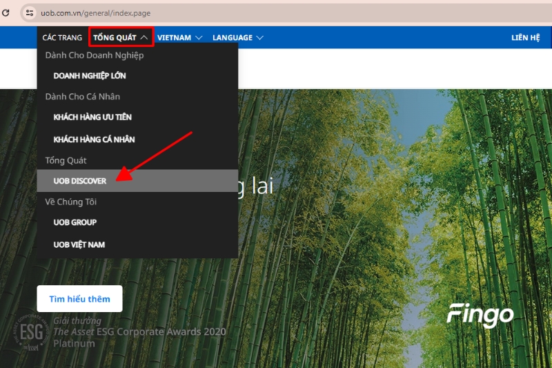 Ở mục "Tổng quát" chọn "UOB Discover".