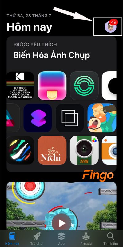 Chọn biểu tượng tài khoản App Store