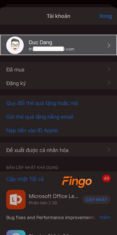 Nhấn chọn tài khoản Apple