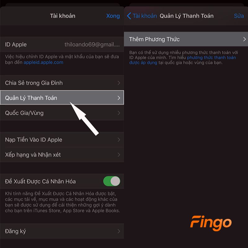 Chọn Quản lý thanh toán và thêm phương thức thanh toán mới