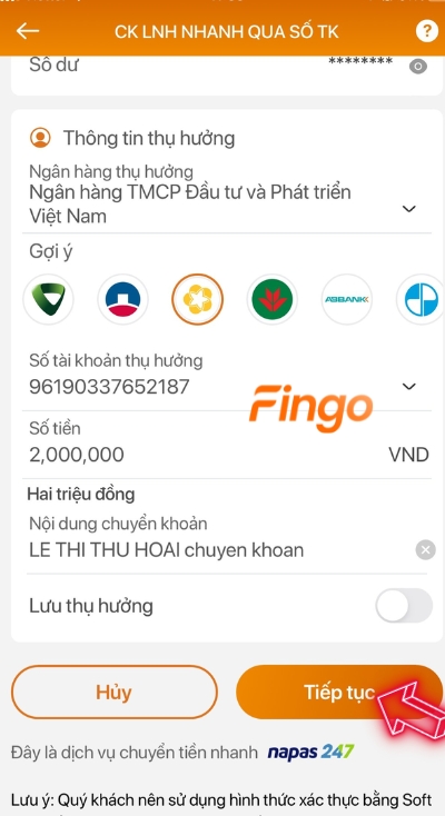 Nhấn chọn tiếp tục sau khi kiểm tra lại thông tin
