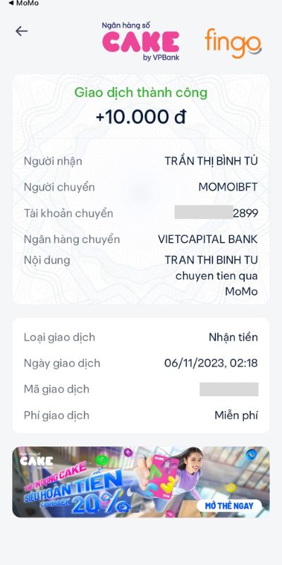 Bạn hoàn toàn có thể nạp tiền vào Cake từ các ví điện tử