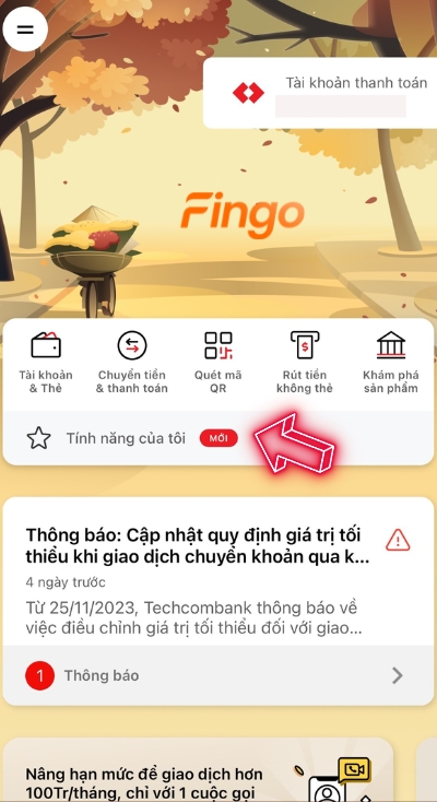 Nhấn chọn mục Tính năng của tôi
