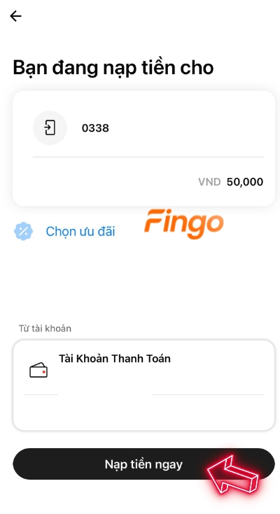 Nhấn chọn Nạp tiền ngay