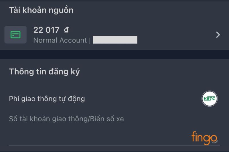 Nhập số tài khoản giao thông/biển số xe