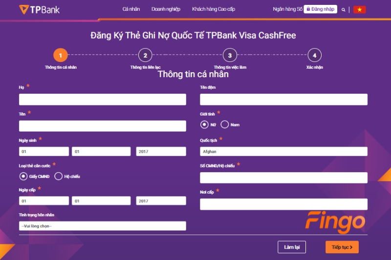 Quy trình mở thẻ ghi nợ online
