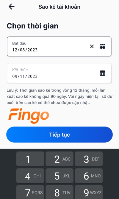 Chọn thời gian sao kê