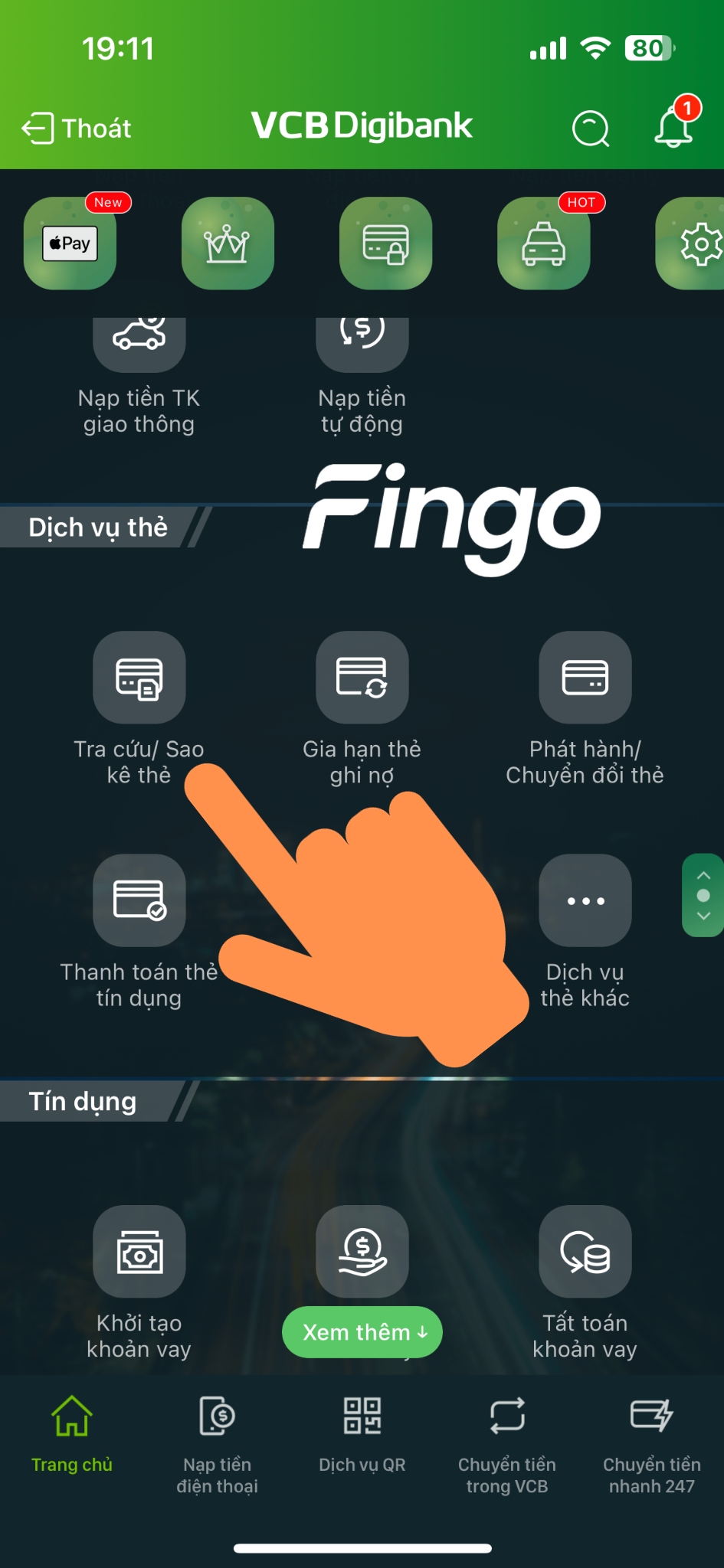 Cách sao kê thẻ tín dụng Vietcombank bước 1