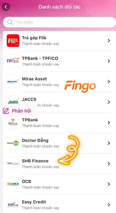 Chọn thanh toán SHB Finance