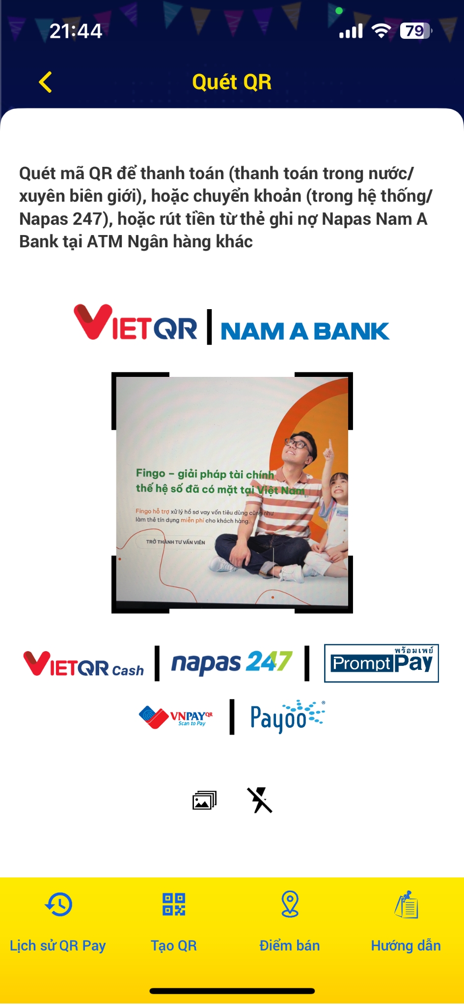 Thanh toán bằng mã QR Nam A Bank bước 2