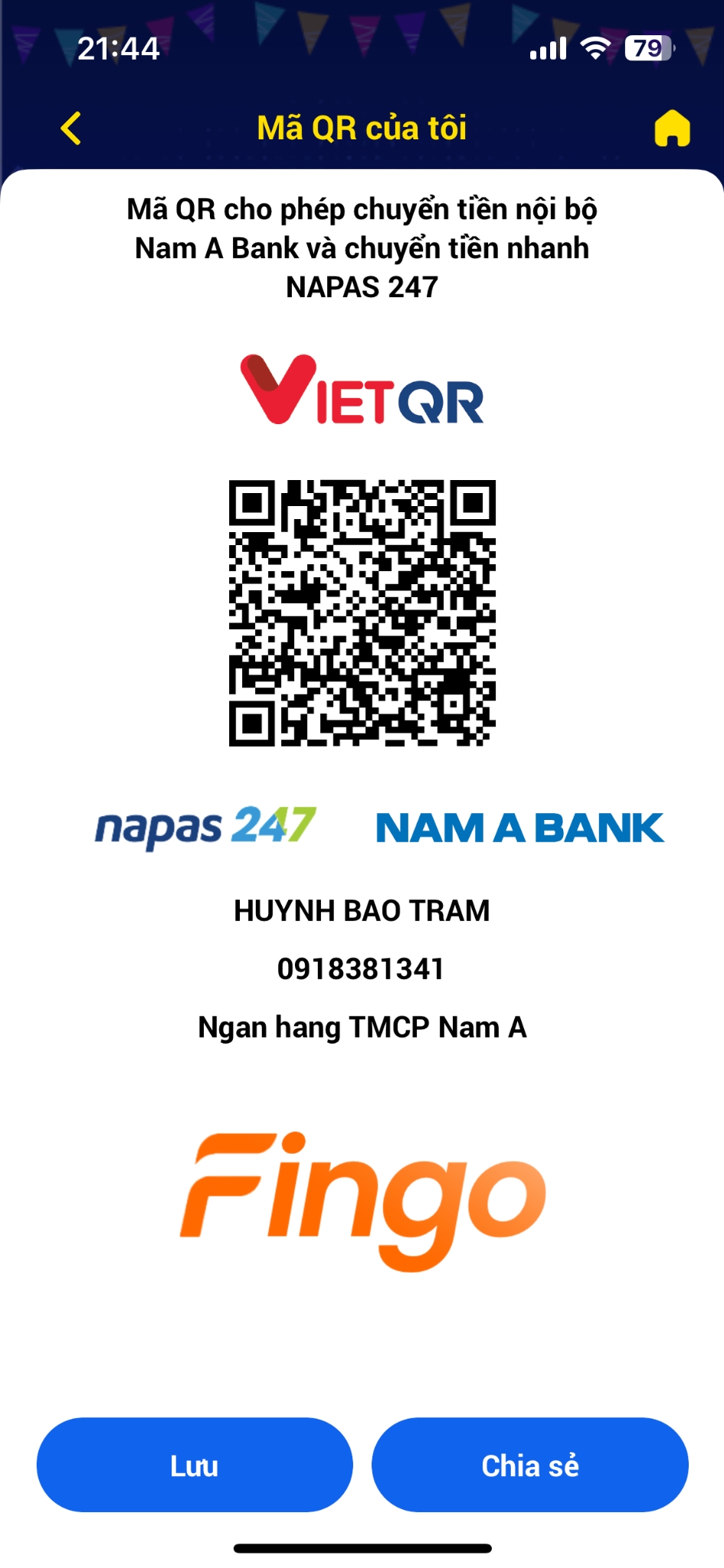 Thanh toán bằng mã QR Nam A Bank bước 3