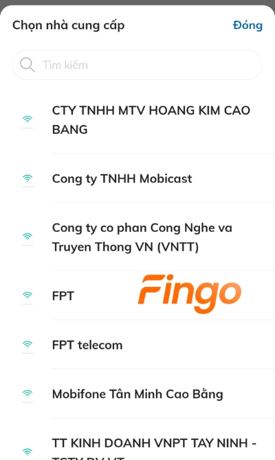 Chọn nhà cung cấp mà khách hàng đang sử dụng