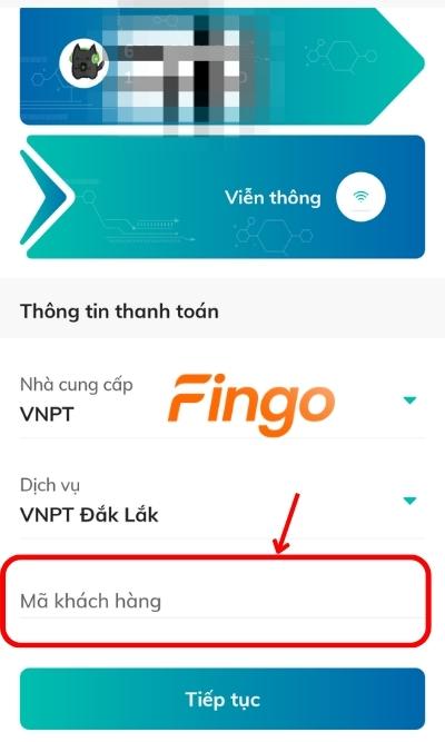 Nhập mã Khách hàng và chọn Tiếp tục