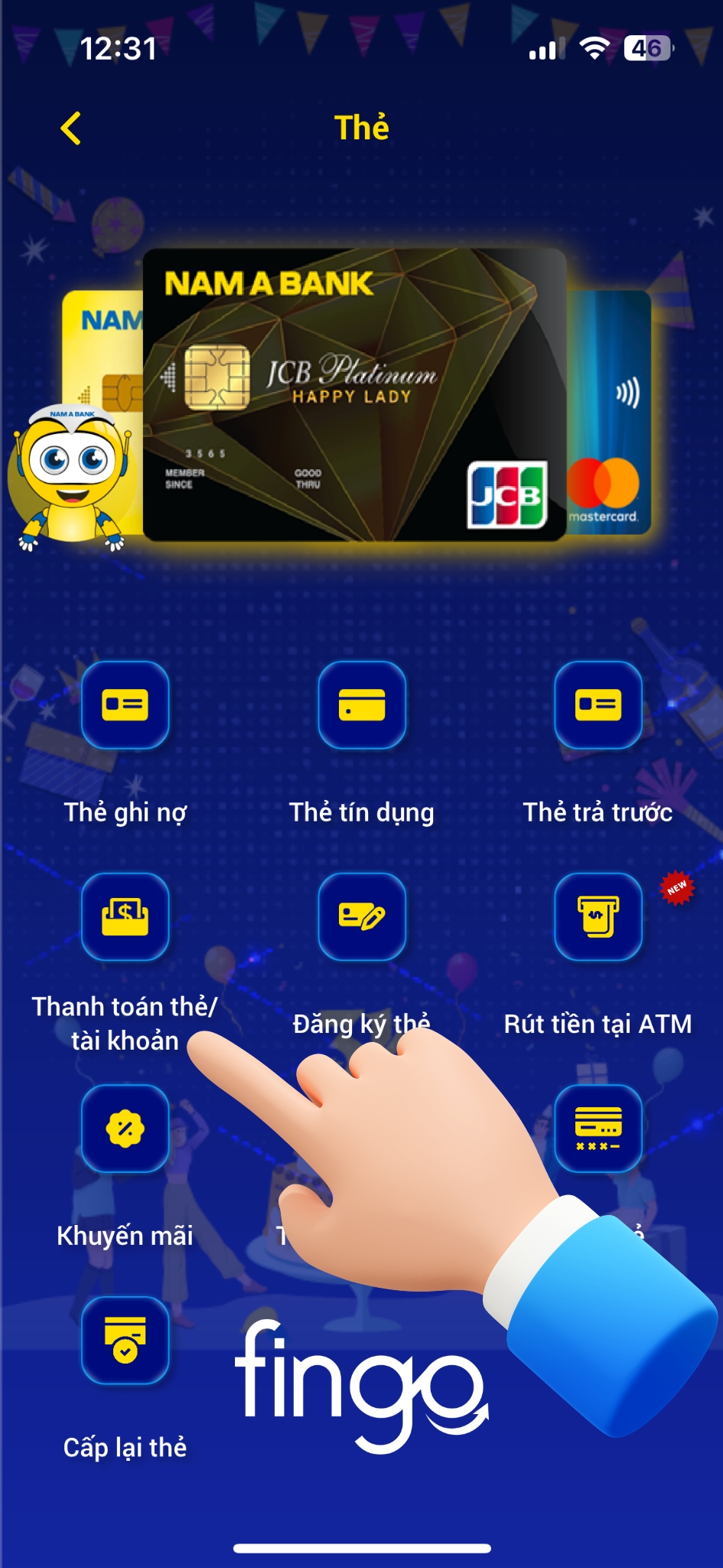 Cách thanh toán dư nợ thẻ tín dụng Nam A Bank bước 2