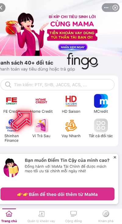Nhấn chọn mục Home Credit