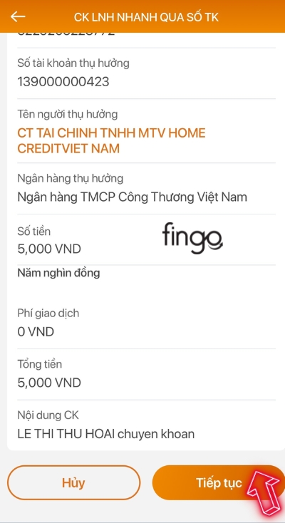 Kiểm tra lại thông tin và nhấn tiếp tục 