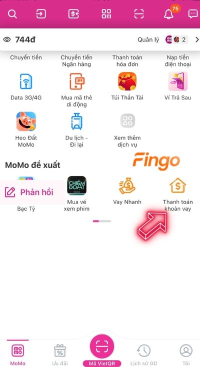 Nhấn chọn mục thanh toán khoản vay