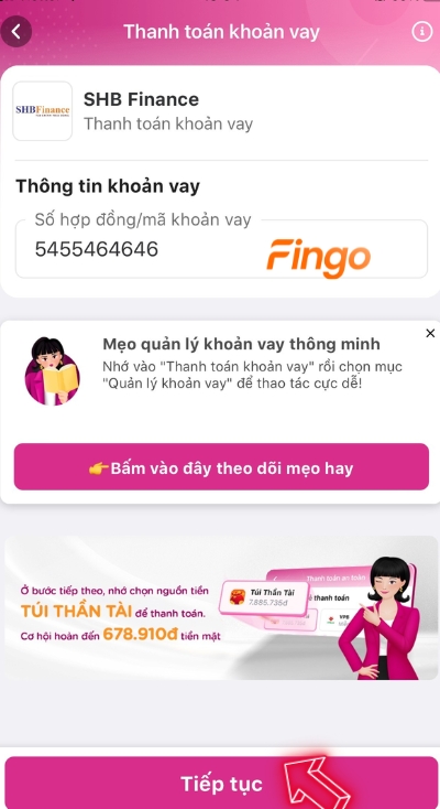 Nhập thông tin hợp đồng và nhấn tiếp tục để hoàn tất
