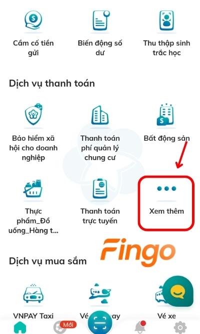 Đăng nhập ứng dụng. Chọn Xem thêm tại mục Dịch vụ thanh toán