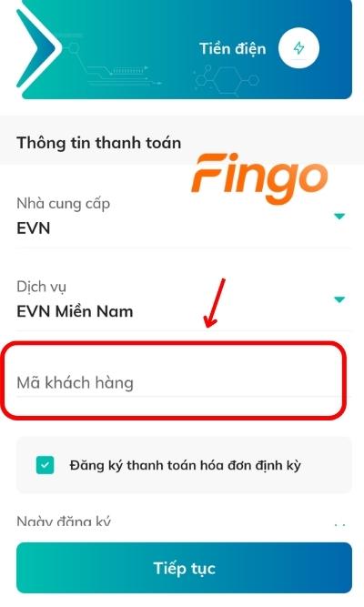 Nhập mã Khách hàng và chọn Tiếp tục