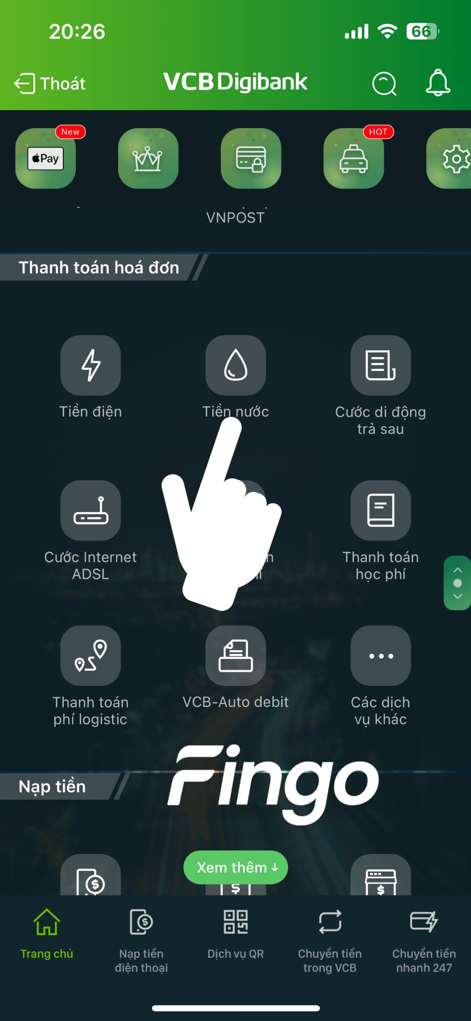 Cách thanh toán tiền nước qua ngân hàng Vietcombank