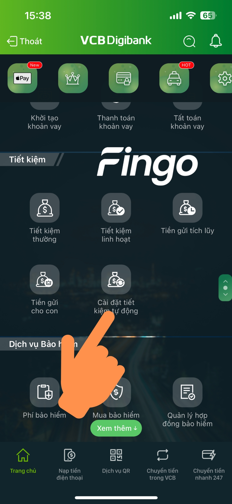 Cài đặt tiết kiệm tự động Vietcombank bước 1