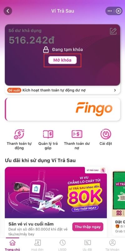 Bấm mở khóa