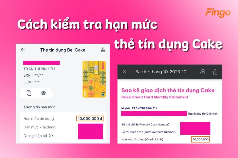 3 cách kiểm tra hạn mức thẻ tín dụng Cake đơn giản