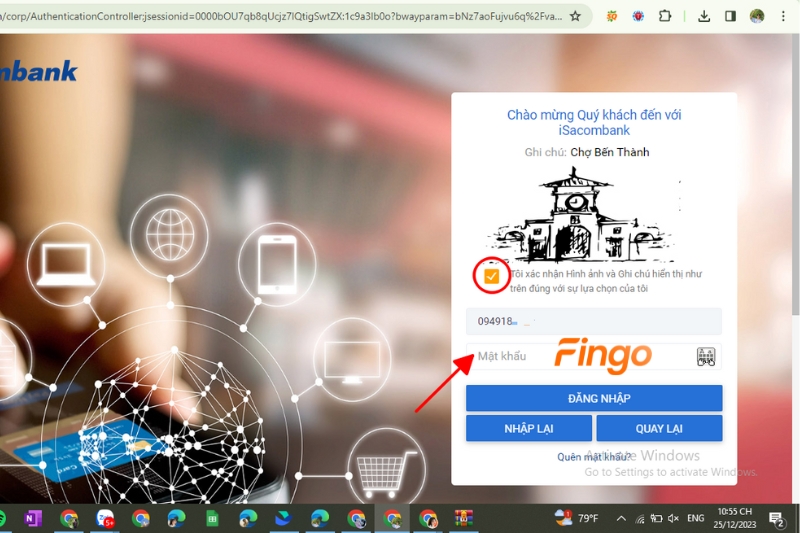 Xác nhận hình ảnh, nhập mật khẩu và chọn "Đăng nhập" 
